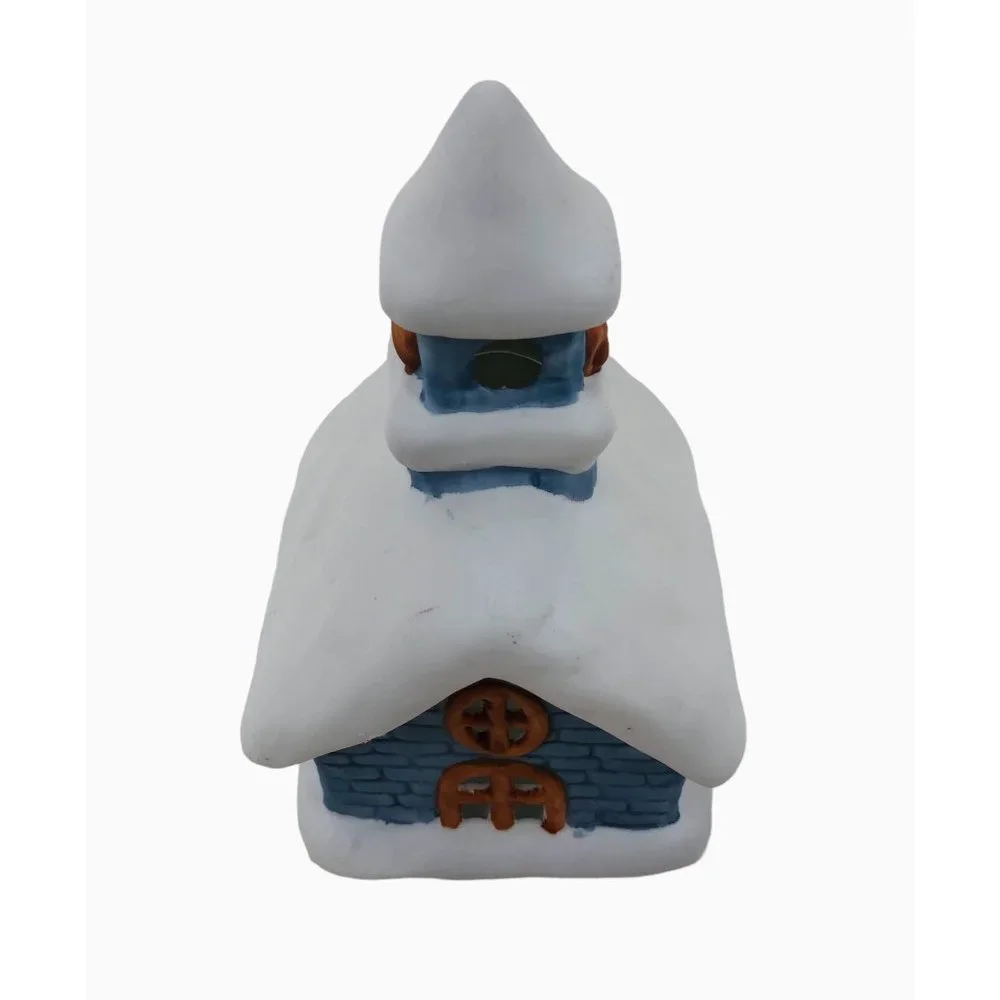 Colonial Candle Holder Winter Blue Ceramic Building Snow Tea Light Votive Holder - Picture 3 of 10